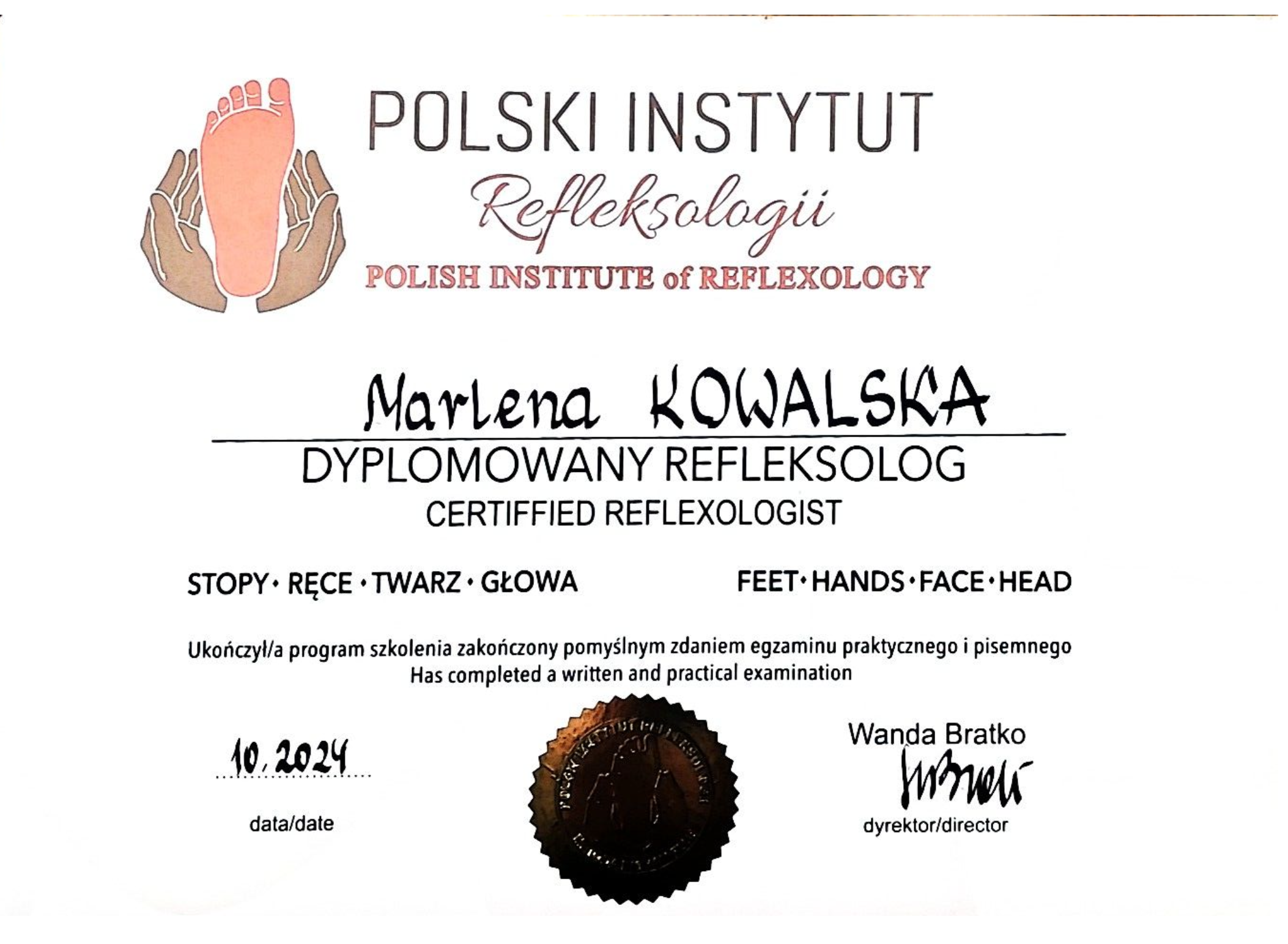 Dyplom PIR — Dyplomowany Refleksolog
