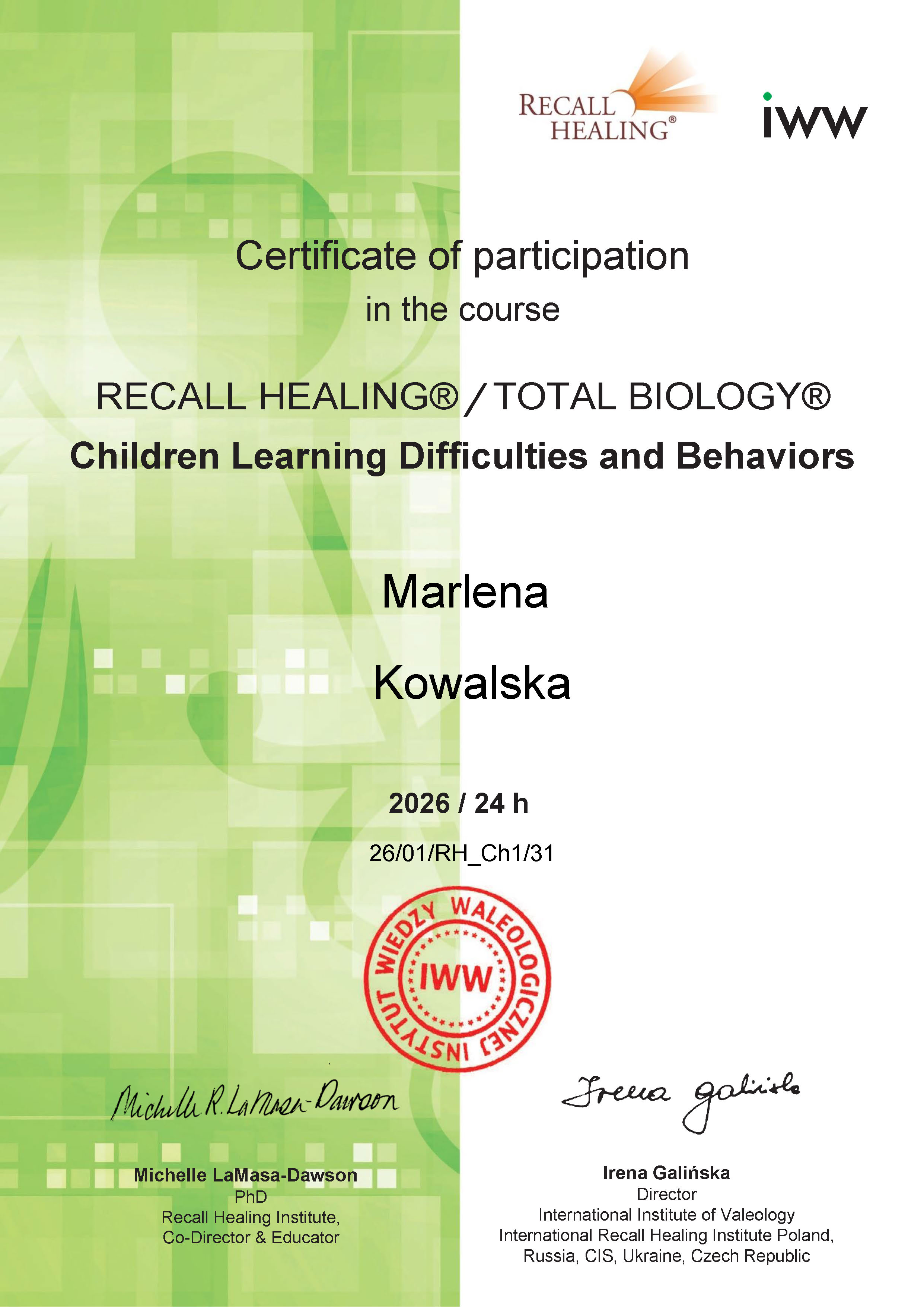 Recall Healing — Biologia Dziecka
